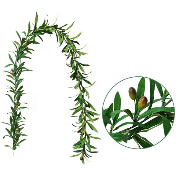 KUNPENG Artificial Olive Leaf Garlands, 5.6 FT Olive Branch Wreath Ivy Vines Leaf Greenery Ornaments for Wedding Backdrop Cozy Home Indoor and Outdoor Wall Party Mantel Fireplace Decorations