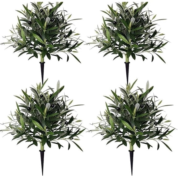 KUNPENG Artificial Olive Tree with Ground Spike, Realistic Outdoor Fake Olive Branch Plants with Leaves and Fruits for Porch Garden Entryway