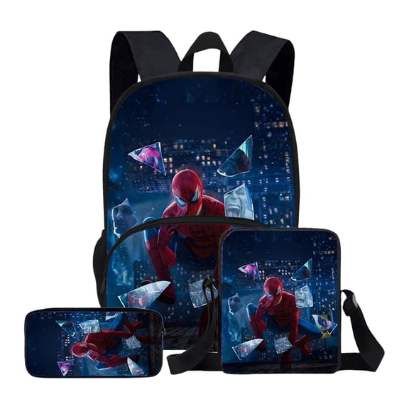 KUNPENG Back to School Backpack 3 Pcs Set with Lunch Box Case Red Blue Spidey Hero Printed Bookbag School Supplies Set Travel Laptop Daypack for Teen Bo-ys Comic Fans