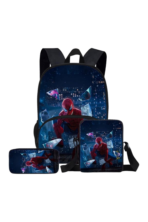 Back to School Backpack 3 Pcs Set with Lunch Box Case Red Blue Spidey Hero Printed Bookbag School Supplies Set Travel Laptop Daypack for Teen Bo-ys Comic Fans