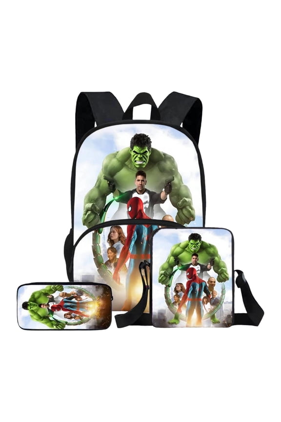 Back to School Backpack 3 Pcs Set with Lunch Box Case Red Blue Spidey Hero Printed Bookbag School Supplies Set Travel Laptop Daypack for Teen Bo-ys Comic Fans