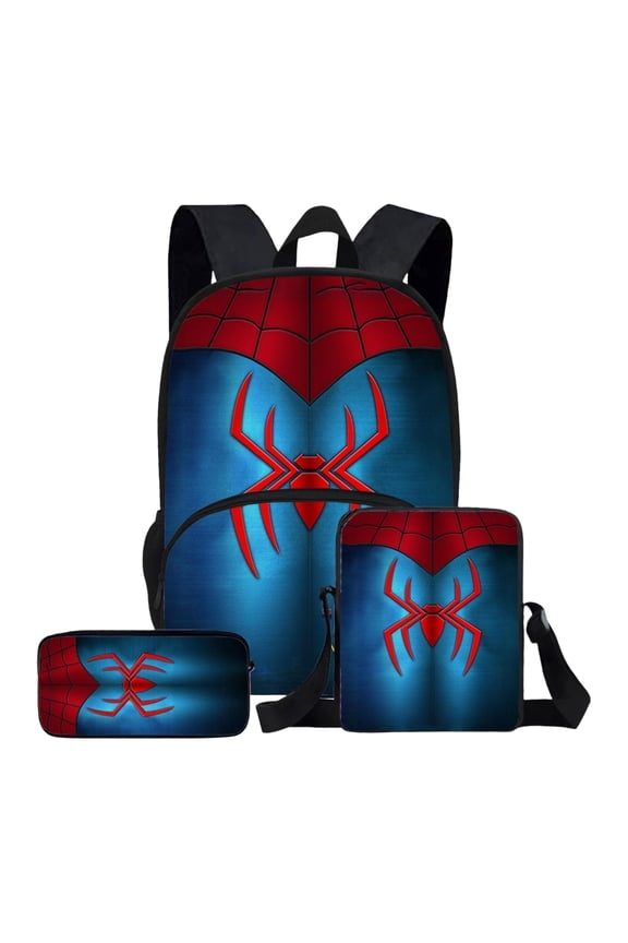 Back to School Backpack 3 Pcs Set with Lunch Box Case Red Blue Spidey Hero Printed Bookbag School Supplies Set Travel Laptop Daypack for Teen Bo-ys Comic Fans