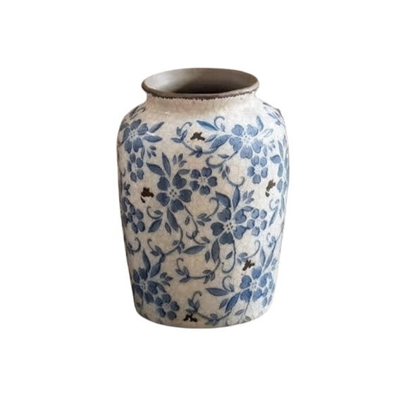 KUNPENG Blue And White Ceramic Vase Vintage Floral Pottery Jug Modern Farmhouse Mantel Decor Chinoiserie Chic Table Centerpieces Rustic Boho Display Crackle Glaze Flower Vessel Height 10.63 Inches