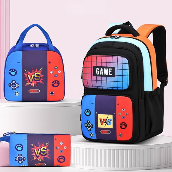 KUNPENG Bo'ys Soccer Backpack 3 Piece Set with Lunch Box Case Teen Large Capacity Elementary School Bookbag Lightweight Water Resistant School Bag Back to School Gift