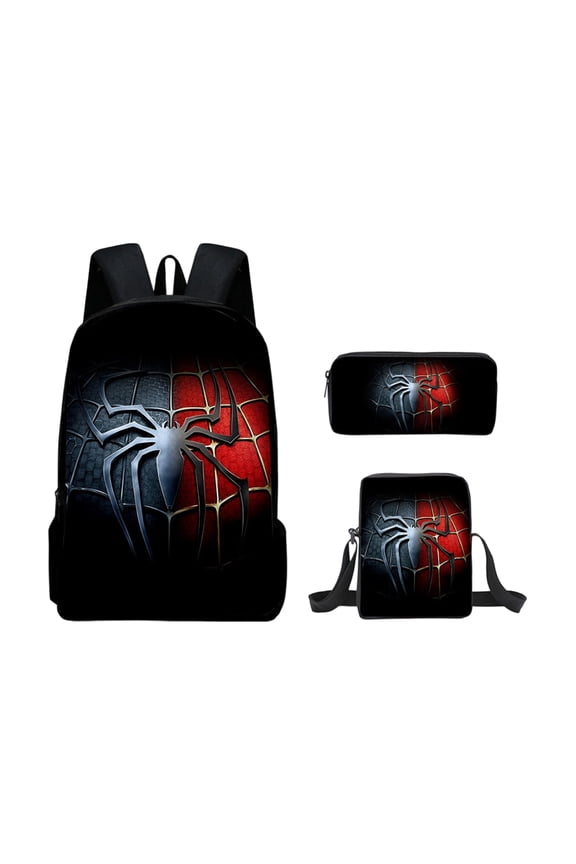 Bo'ys Spidey Style Backpack 3 Piece Set with Lunch Box Case Teen Large Capacity Superhero Theme Elementary School Bookbag Lightweight Water Resistant School Bag Back to School