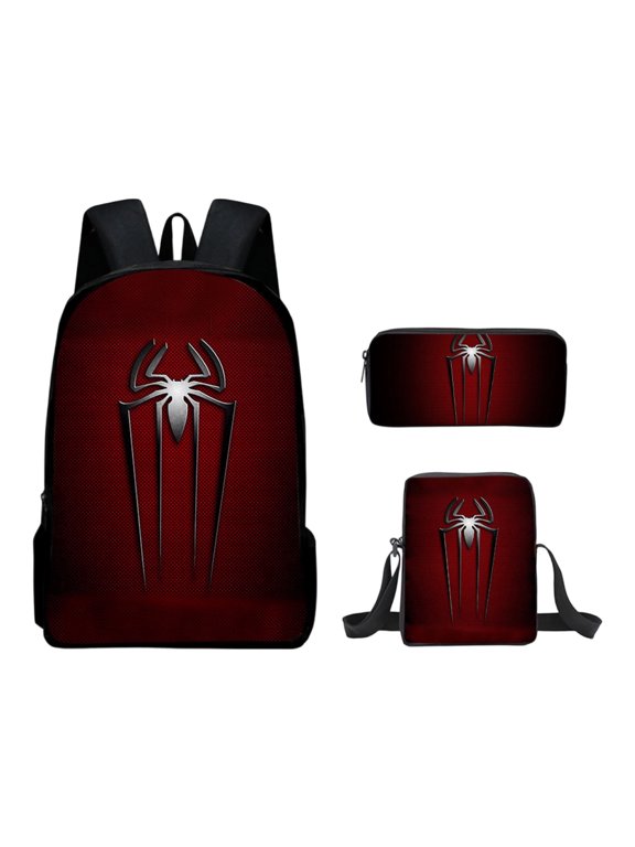 Bo'ys Spidey Style Backpack 3 Piece Set with Lunch Box Case Teen Large Capacity Superhero Theme Elementary School Bookbag Lightweight Water Resistant School Bag Back to School