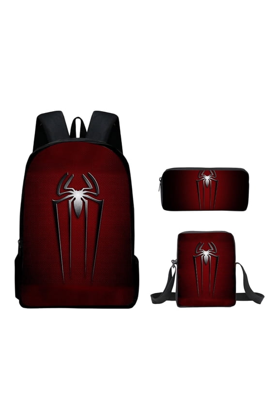 Bo'ys Spidey Style Backpack 3 Piece Set with Lunch Box Case Teen Large Capacity Superhero Theme Elementary School Bookbag Lightweight Water Resistant School Bag Back to School