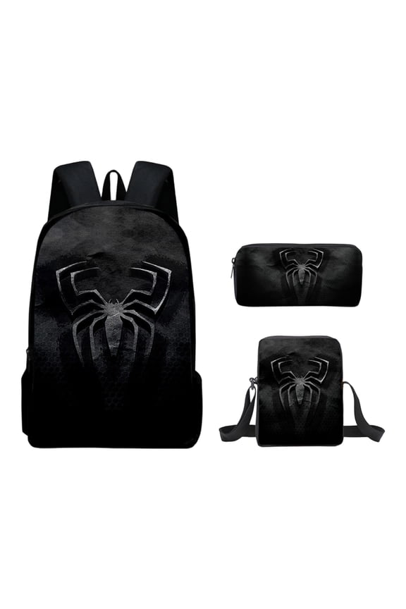 Bo'ys Spidey Style Backpack 3 Piece Set with Lunch Box Case Teen Large Capacity Superhero Theme Elementary School Bookbag Lightweight Water Resistant School Bag Back to School