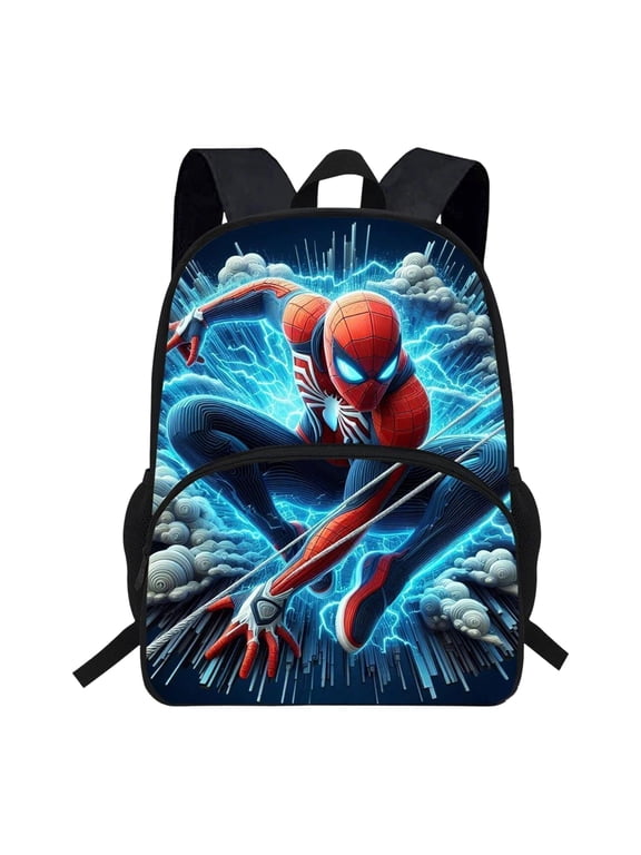 Bo'ys Spidey Style Backpack Teen Large Capacity Superhero Theme Elementary School Bookbag Lightweight Water Resistant Multi Pocket Travel Daypack for Teens Back to School Holiday Gift Pack