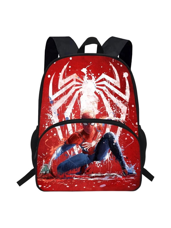 Bo'ys Spidey Style Backpack Teen Large Capacity Superhero Theme Elementary School Bookbag Lightweight Water Resistant Multi Pocket Travel Daypack for Teens Back to School Holiday Gifts Pack