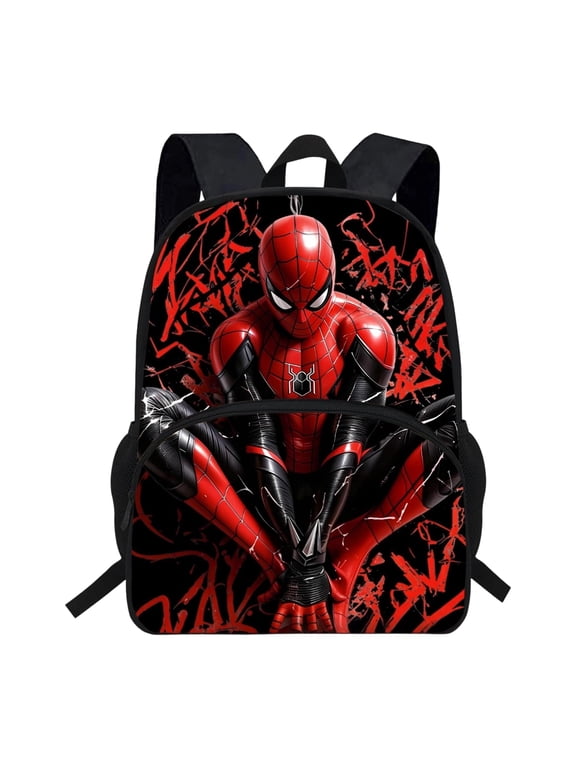 Bo'ys Spidey Style Backpack Teen Large Capacity Superhero Theme Elementary School Bookbag Lightweight Water Resistant Multi Pocket Travel Daypack for Teens Back to School Holiday Gift Pack