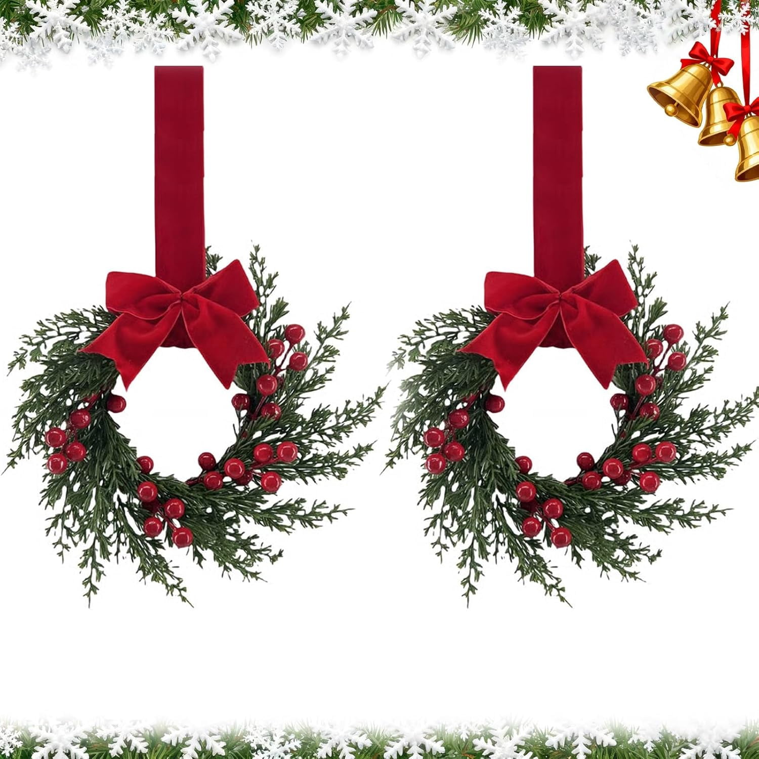 KUNPENG Christmas Mini Real Touch Wreaths, Mini Cabinet Wreath with ...