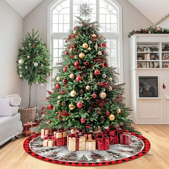 KUNPENG Christmas Tree Skirt, Xmas Pine Tree Snowflake Soft Brushed Fabric Tree Skirt for Christmas Tree Indoor Outdoor, Holiday Decor Christmas Decorations