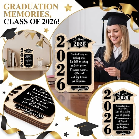 KUNPENG Class of 2026 Graduation Picture Frame Wooden Desktop Plaque Keepsake Inspirational Quote Table Centerpiece Decor For College High School Alumni Commemorative Souvenir Gift Home Desk Display