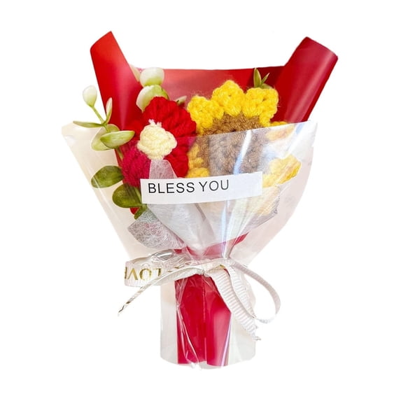 KUNPENG Crochet Flowers, Mother's Day Gifts, Knitted Flower Bouquet, Handmade Flowers, 4.7 Inch, 1 Pc, Blessyou Font Design, Gifts for Teachers and Mom