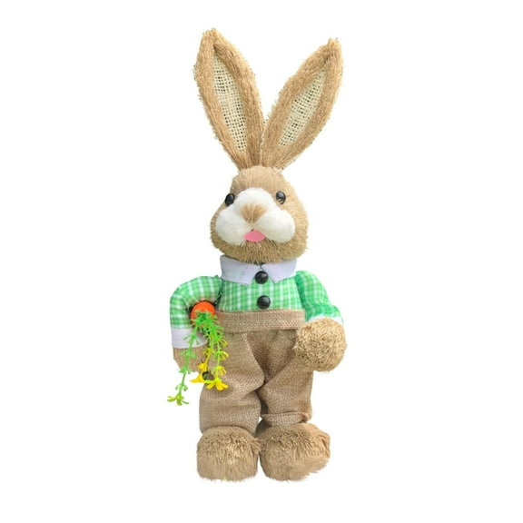KUNPENG Easter Bunny Garden Statue, 15-Inch Handwoven Straw Rabbit & Flocked Moss Figurine, Rustic Spring Outdoor Decor for Porch, Patio & Yard, Whimsical Woodland Animal Sculpture for Easter Party