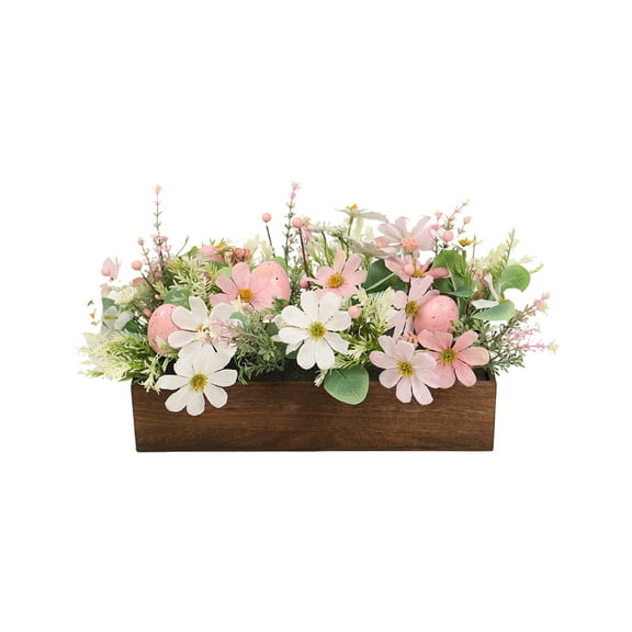 KUNPENG Easter Eggs Decorations Artificial Flowers Arrangement in Wooden Box, Realistic Floral Centerpiece for Home Table Wedding Decorations, Spring Decoraions