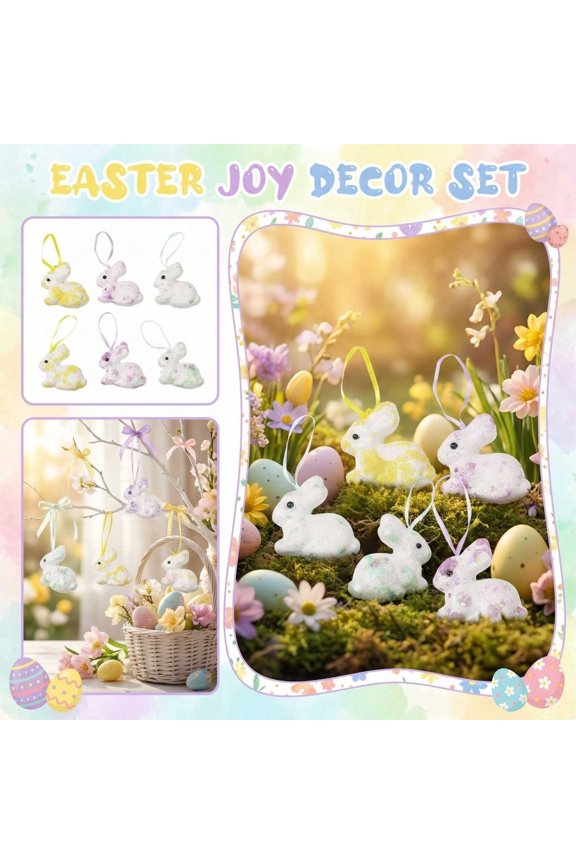 Easter Joy 6 Pcs Foam Bunny Ornaments, Colorful Spotted Rabbit Hanging Decorations for Tree, Baskets & Spring Party Favors, 2.5" Miniature Rabbit Set, Home Decorations