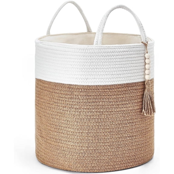 KUNPENG Extra Large Cotton Rope Woven Storage Basket with Reinforced Handles, Decorative Wicker Basket for Laundry, Blankets, and Nursery, Soft Woven Baskets for Organizing Baby Toys & Home
