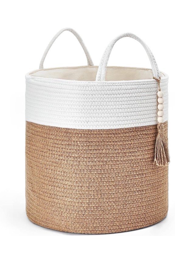 Extra Large Cotton Rope Woven Storage Basket with Reinforced Handles, Decorative Wicker Basket for Laundry, Blankets, and Nursery, Soft Woven Baskets for Organizing Baby Toys & Home