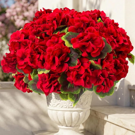 KUNPENG Fake Flowers Outdoor, Artificial Geraniums, Window Box Flowers, Outdoor Artificial Plants, Porch Decor, Faux Silk Flowers, UV Resistant