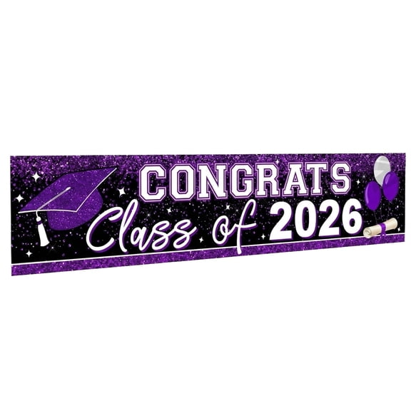 KUNPENG Graduation Banner Class of 2026 Decorations, 118 x 20 Inch Extra Large Congrats Grad Sign, Glitter Fabric Backdrop for Outdoor Yard Fence Garage Door, High School College Graduation Supplies