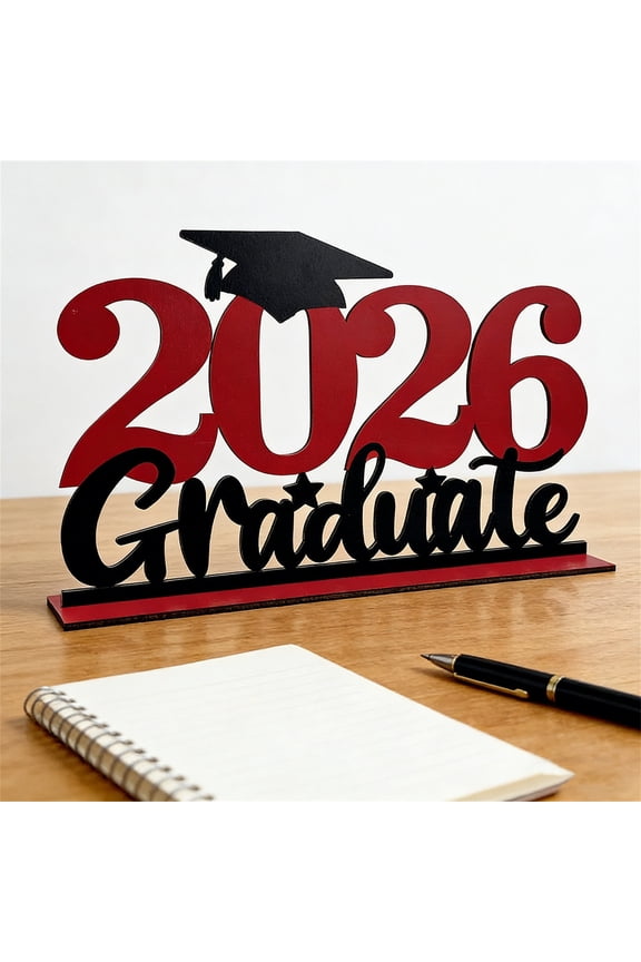 Graduation Centerpiece Table Decor 2026, 15.7" Large Wooden Graduate Sign for Party Table, Class of 2026 Graduation Decorations for Home School Office, Red and Black