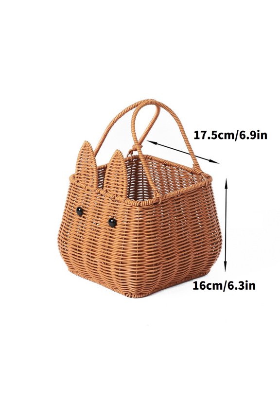 Hand-Woven Animal Shaped Picnic Basket - Faux Rattan Woven Gift Basket with Handle for Wedding, Easter, Photo Props & Home Storage, Portable Artisan Basket for Kids & Adults
