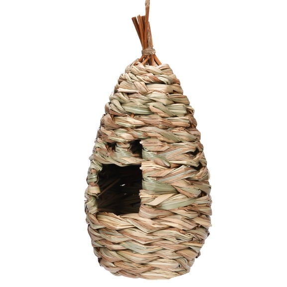 KUNPENG Handwoven Straw Bird House, Natural Grass Nesting Pocket for Outside, Hanging Bird Hut Shelter for Garden Yard, Multiple Styles for Hummingbirds, Finches, and Bluebirds