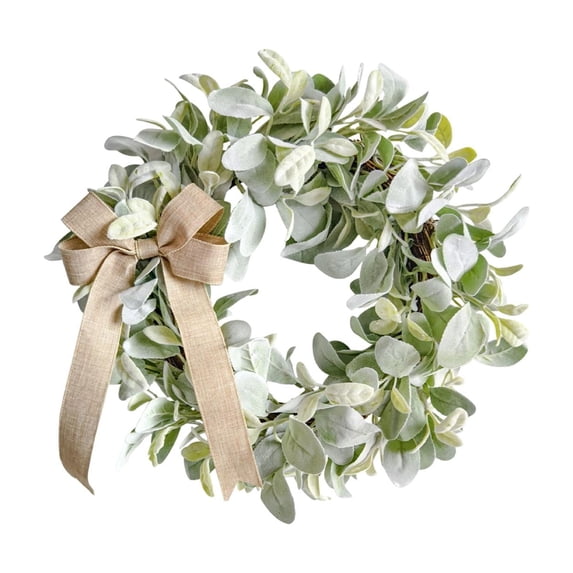 KUNPENG Lambs Ear Garlands Home Decorations, 16 Inch Spring Summer Decorative Artificial Lambs Ear Wreaths for Front Door, Easy Clean Greenery Wreath for Weddings, Easter Decorations