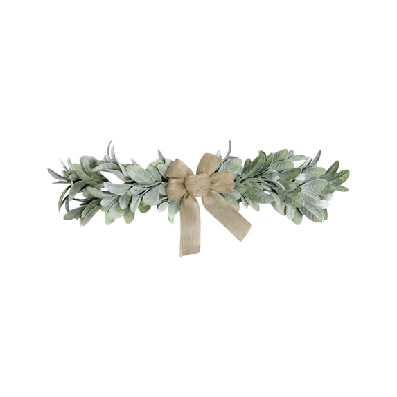 KUNPENG Lambs Ear Swag Home Decorations, 24 Inch Spring Summer Decorative Artificial Lambs Ear Wreaths for Front Door, Easy Clean Greenery Wreath for Weddings, Easter Decorations