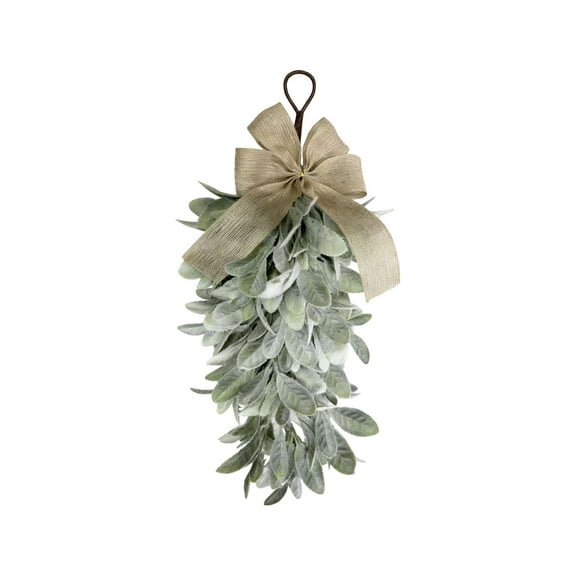 KUNPENG Lambs Ear Swag Home Decorations, 24 Inch Spring Summer Decorative Artificial Lambs Ear Wreaths for Front Door, Easy Clean Greenery Wreath for Weddings, Easter Decorations