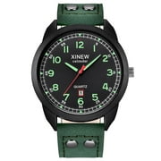 LVOTIONPL KUNPENG Leather Strap Calendar Luminous Dial Outdoor Men's Quartz Watch C,