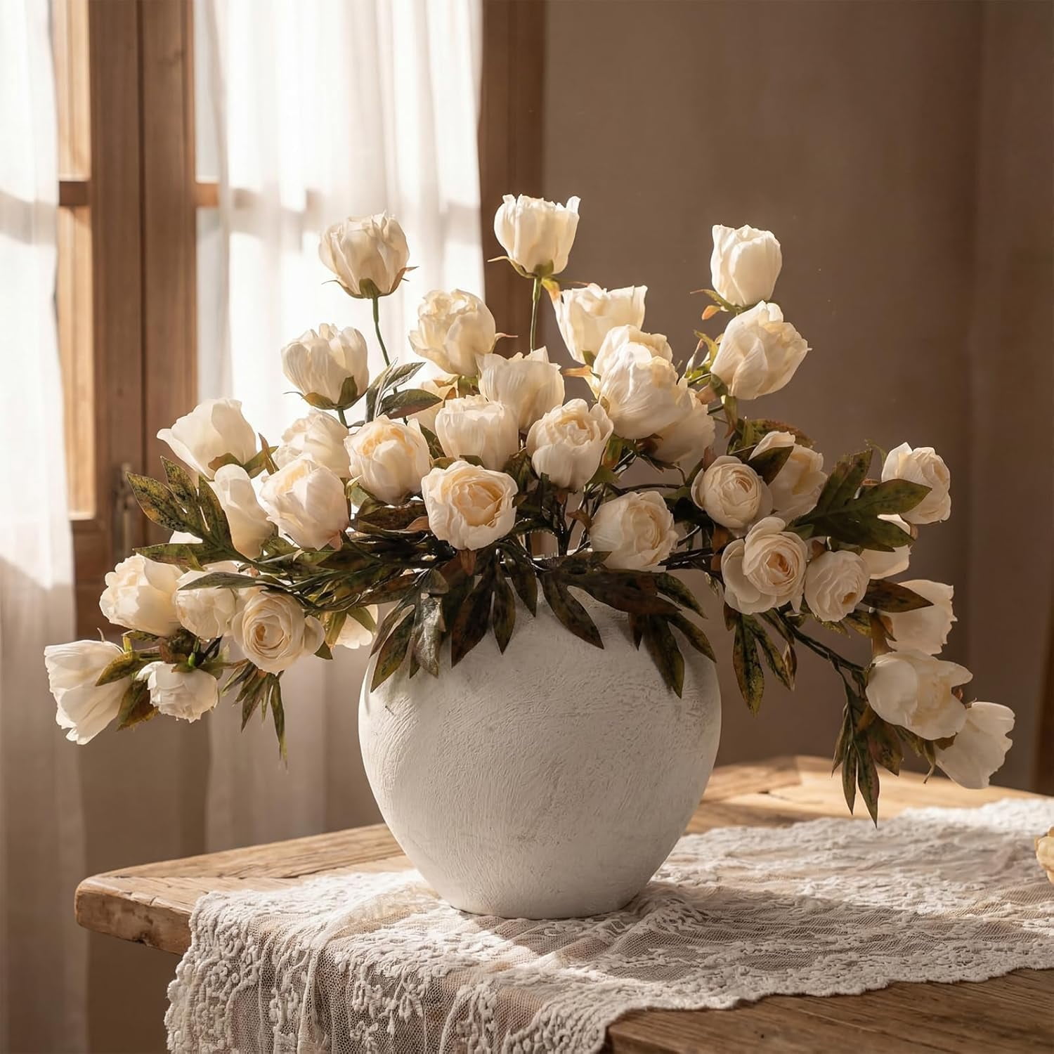 KUNPENG Mother's Day Flowers, Wedding Flowers, Artificial Peonies, Fake Flowers, Silk Peony Stems, Bridal Shower Decor, Vase Filler, Home Decoration Champagne*4