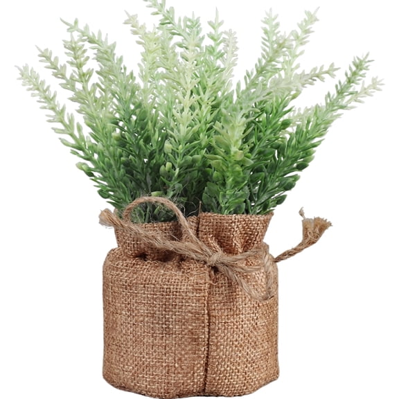 KUNPENG Mother's Day Gift, Artificial Lavender Plant, Potted Faux Flowers in Burlap Bag, Farmhouse Table Decor, Lavender Potted Plant for Home Office Bathroom Shelves, Purple Silk Flowers, 8" x 6.7"