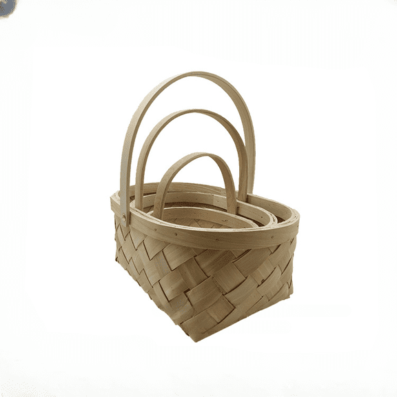 KUNPENG Mother's Day Wedding Gift Wood Chip Picnic Basket Set Woven Flower Basket Hand-Woven Bread Basket Vegetable Fruit Storage Basket Rustic Garden Decor Photo Props 3 Sizes