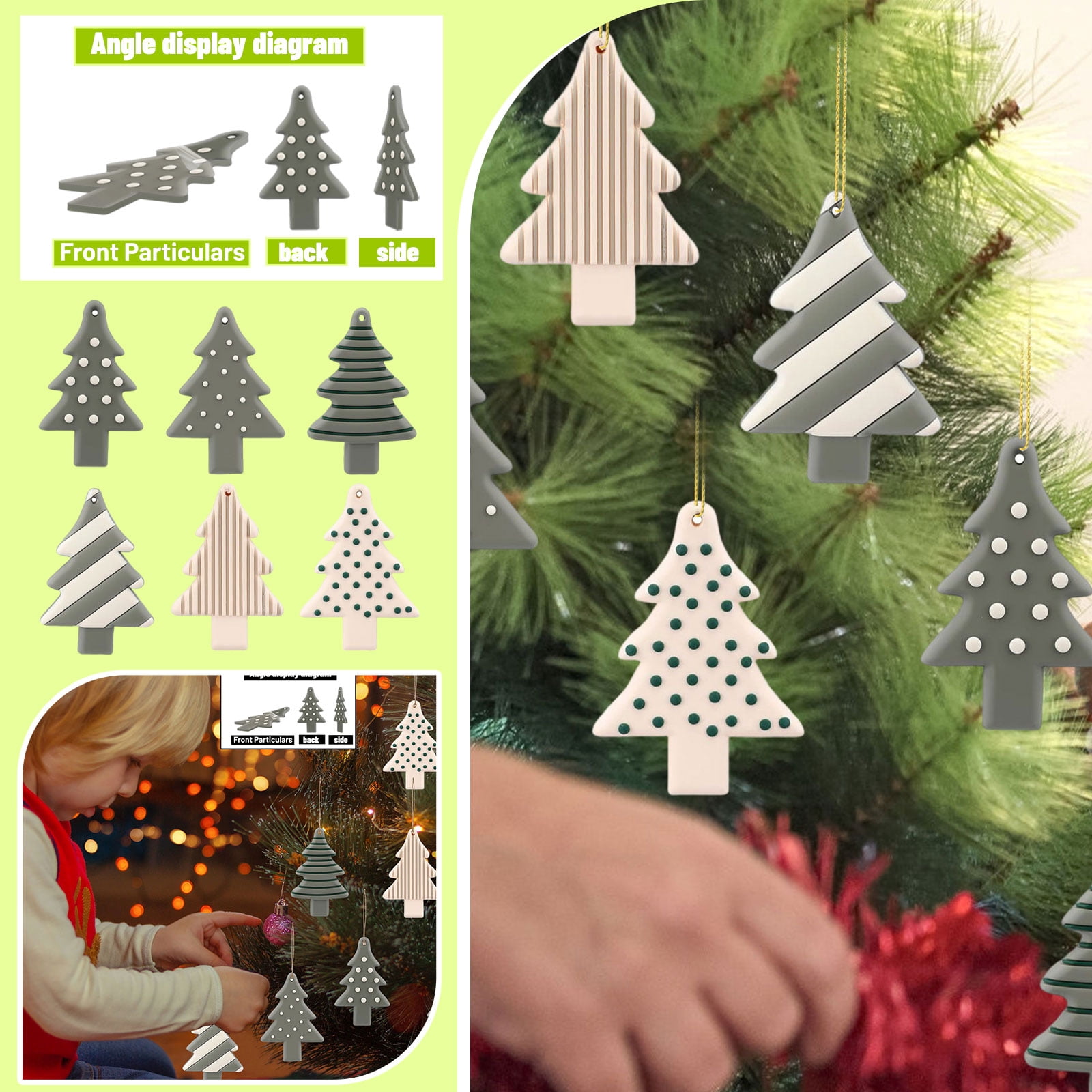 KUNPENG Neutral Christmas Tree Ornaments 3 inch Sage Green Hanging ...