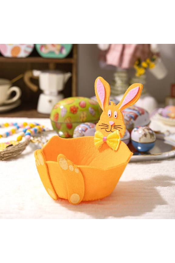 Orange Easter Bunny Basket with Ears, Vibrant Canvas Rabbit Storage Bin for Easter Egg Hunt, Carrot-Themed Treat Bucket for Kids, Foldable Nursery Organizer & Holiday Gift Bag