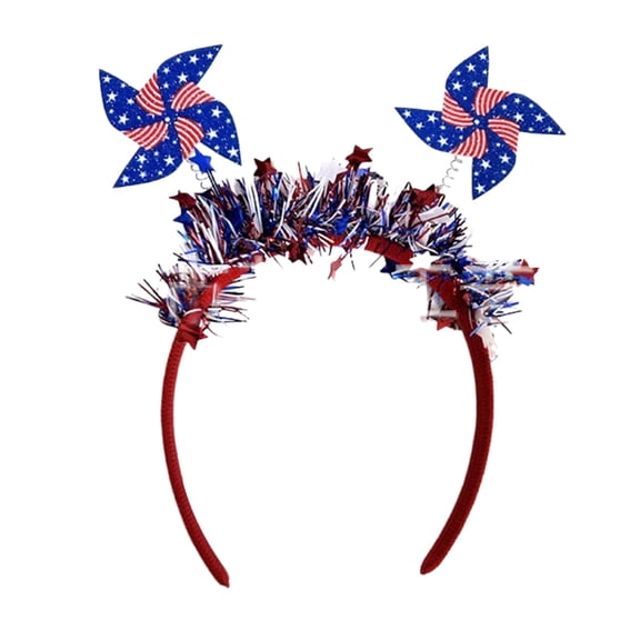 KUNPENG Patriotic Pinwheel Headband, 4th of July Headpiece with Red White Blue Tinsel, American Flag Bopper for Independence Day Party Favors, Memorial Day Parade Costume Accessories