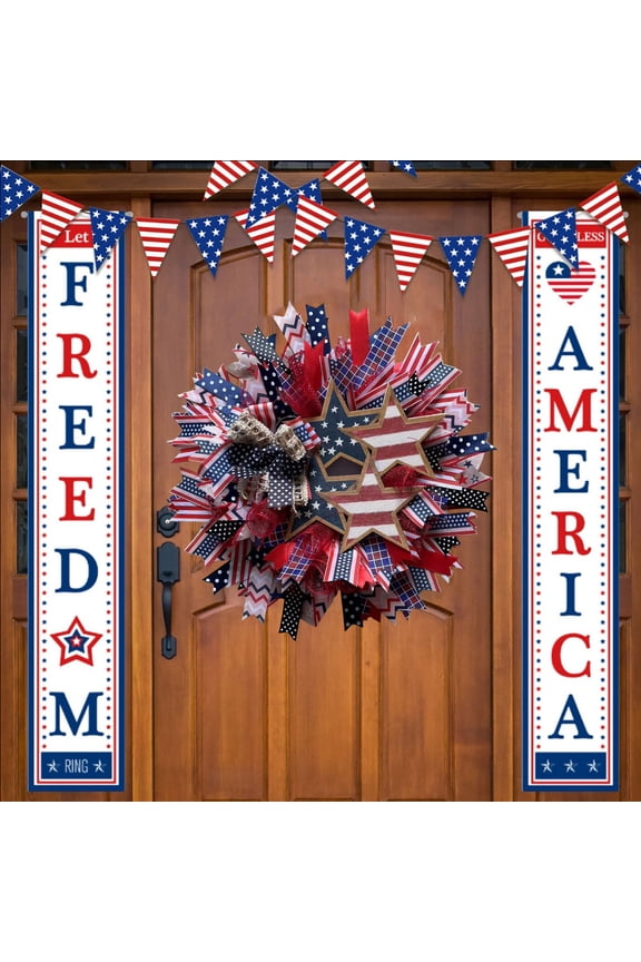 Patriotic Wreath for Front Door, 15.7" 4th of July Independence Day Decor, American Flag Red White Blue Mesh Bald Eagle Wreath, Memorial Day Veterans Day Home Wall Decoration