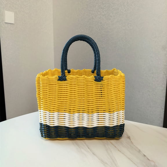 KUNPENG Plastic Woven Easter Wedding Gift Basket with Handle, Portable Shower Caddy for Bathroom Storage, Rattan Style Grocery Tote & Picnic Basket for Snacks, Washable Handbag for Gifts, 10"x6"x8"