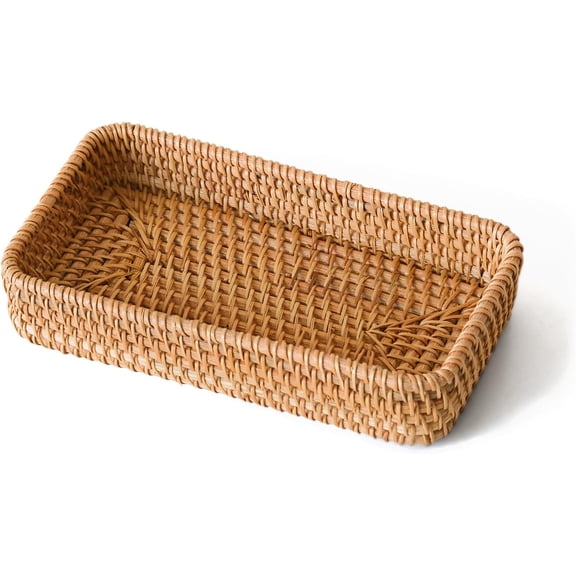 KUNPENG Rectangular Woven Storage Basket, Handmade Wicker Basket for Shelf & Desk, Decorative Woven Baskets for Organizing Jewelry, Cosmetics, Snacks and Small Sundries, Natural Brown