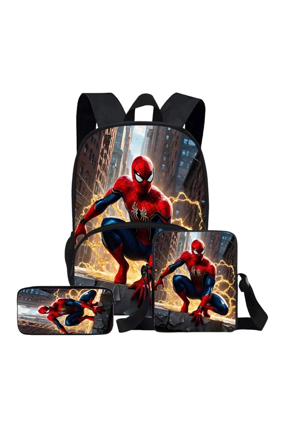 Spidey School Backpack for Bo'ys Large Capacity Spider Hero Bookbag Teen Comic Web Slinger Travel Daypack Back to School Supplies Heavy Duty Student Rucksack Birthday Christmas Gift Red Blue