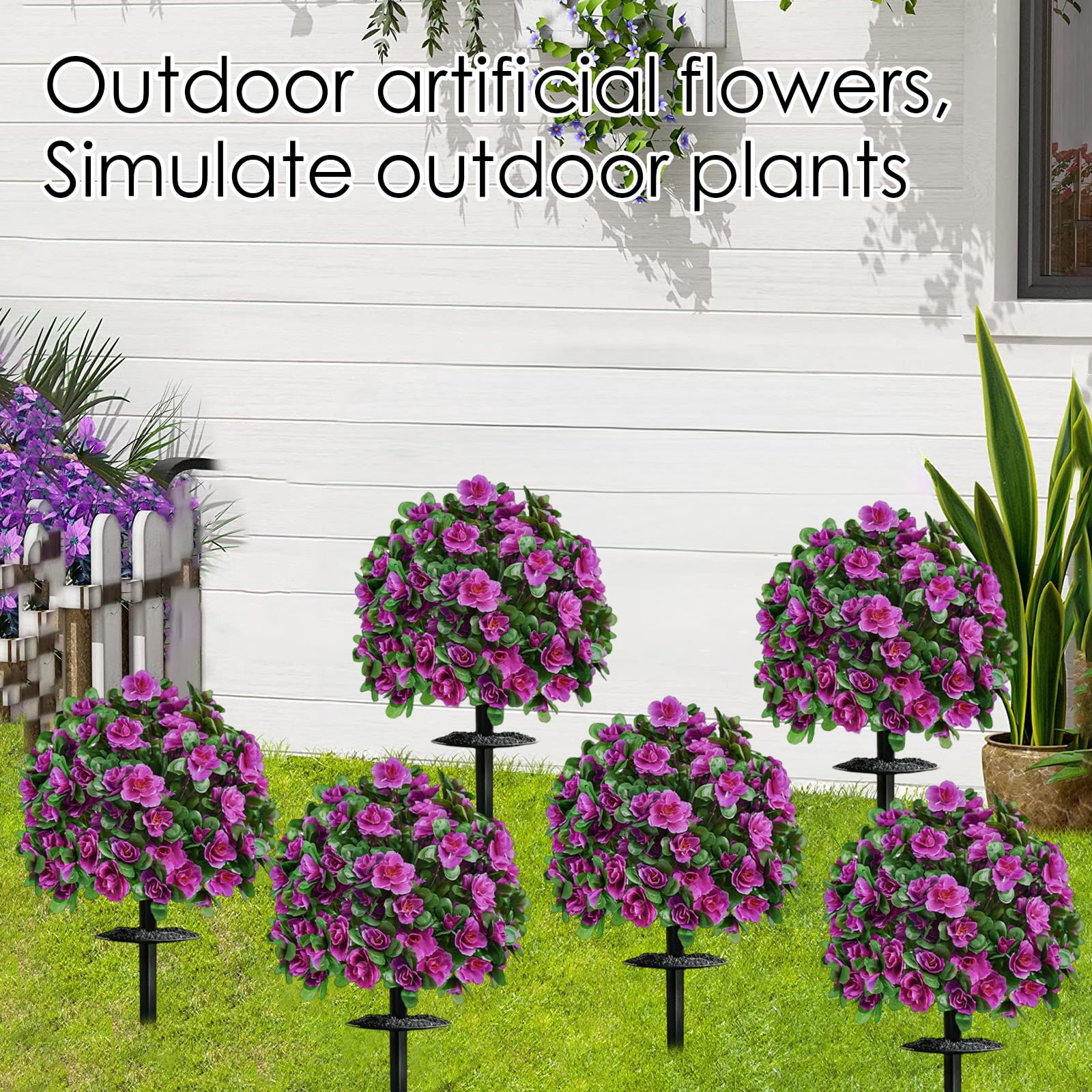 KUNPENG Spring Faux Floral Topiary Outdoor Set of 2, Artificial Garden ...
