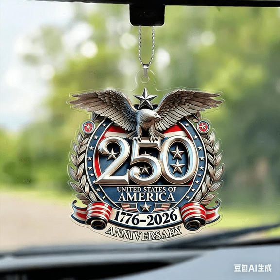 KUNPENG USA 250th Anniversary Commemorative Car Hanging Ornament, America 250 Semiquincentennial Patriotic Acrylic Pendant for Vehicle Mirror and Backpack Decor, Multiple Styles, 1 Count