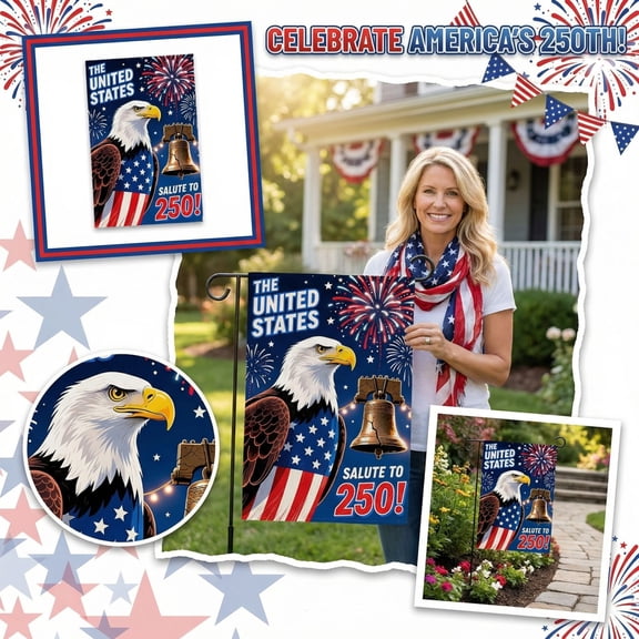 KUNPENG USA 250th Anniversary Garden Flag 12x18 Double Sided, 1776-2026 American Glory 250 Years of Journey July 4th Independence Day Outdoor Decor, Bald Eagle 3-Layer Blackout Polyester Banner