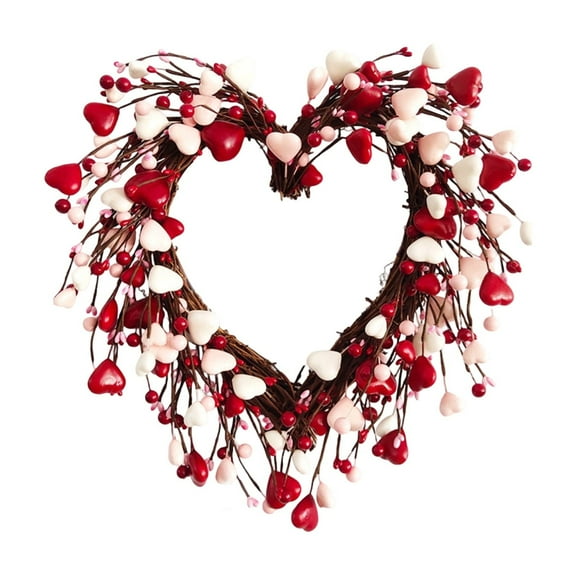 KUNPENG Valentines Heart Wreath with Red Berry Rustic Twig for Door Decorative Classic Indoor Decor 17 Inches Valentines Day Wreath, Valentines Wreaths for Front Door Decorations