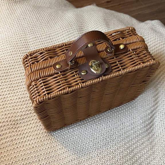 KUNPENG Vintage Wicker Suitcase Decorative Nesting Storage Baskets with Handles, Faux Rattan Woven Gift Box Picnic Basket for Wedding Party Keepsake Prop, 4 Sized