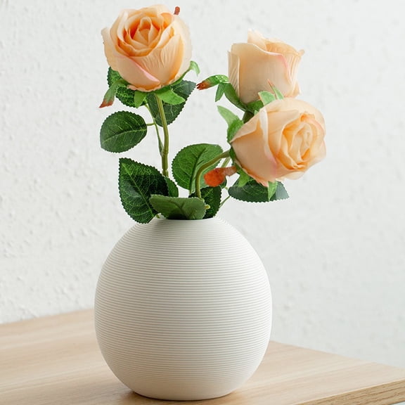 KUNPENG White Ceramic Vase Matte Round Sphere Flower Vase Modern Farmhouse Decor Minimalist Boho Centerpiece Ribbed Texture Pottery Neutral Room Accent Small Shelf Decor Floral Vessel 5.2 Inches