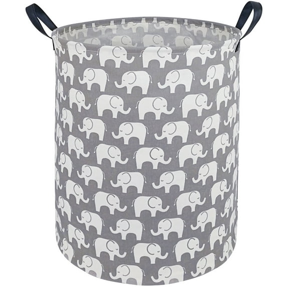 KUNRO 19.7" Kids Hamper Laundry Basket Gift Box Big Size Cotton Toys Organizer for Bedroom Nursery Home(Grey Elephant)
